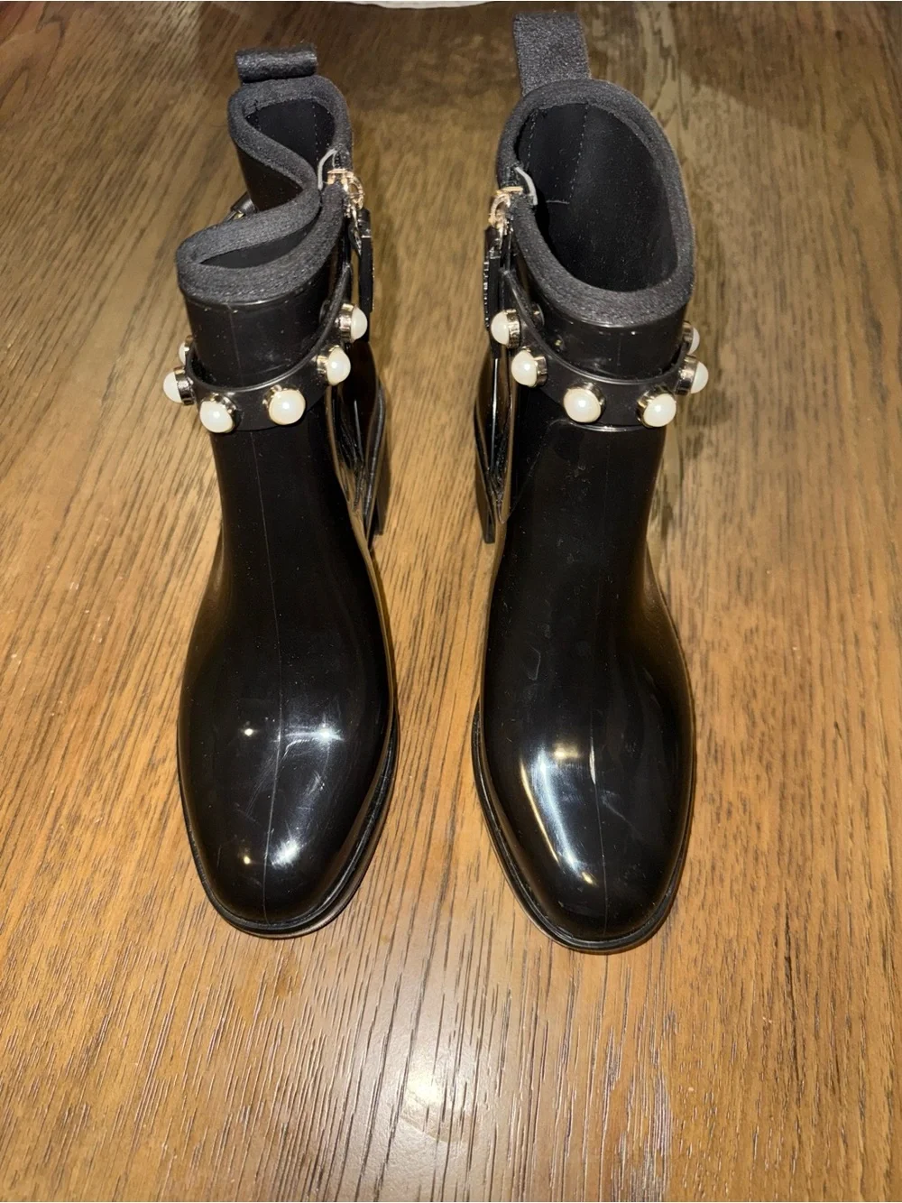 Kate Spade New York Black Puddle Pearls Rain Booties